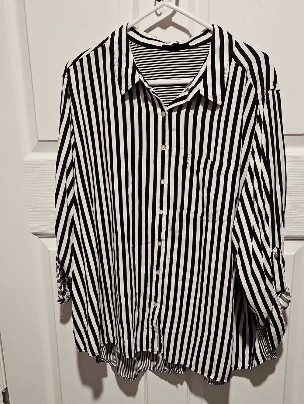 Jane and Delancey Black and White Vertical Stripe Button-Down Shirt